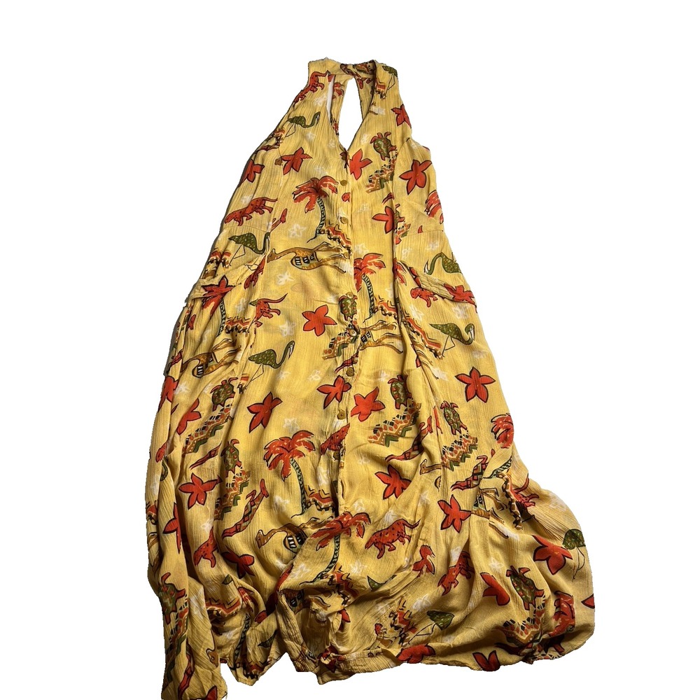 Vtg Jasmine By KVM S Maxi Oversized Tank‎ Dress Boho Safari Artsy Yellow